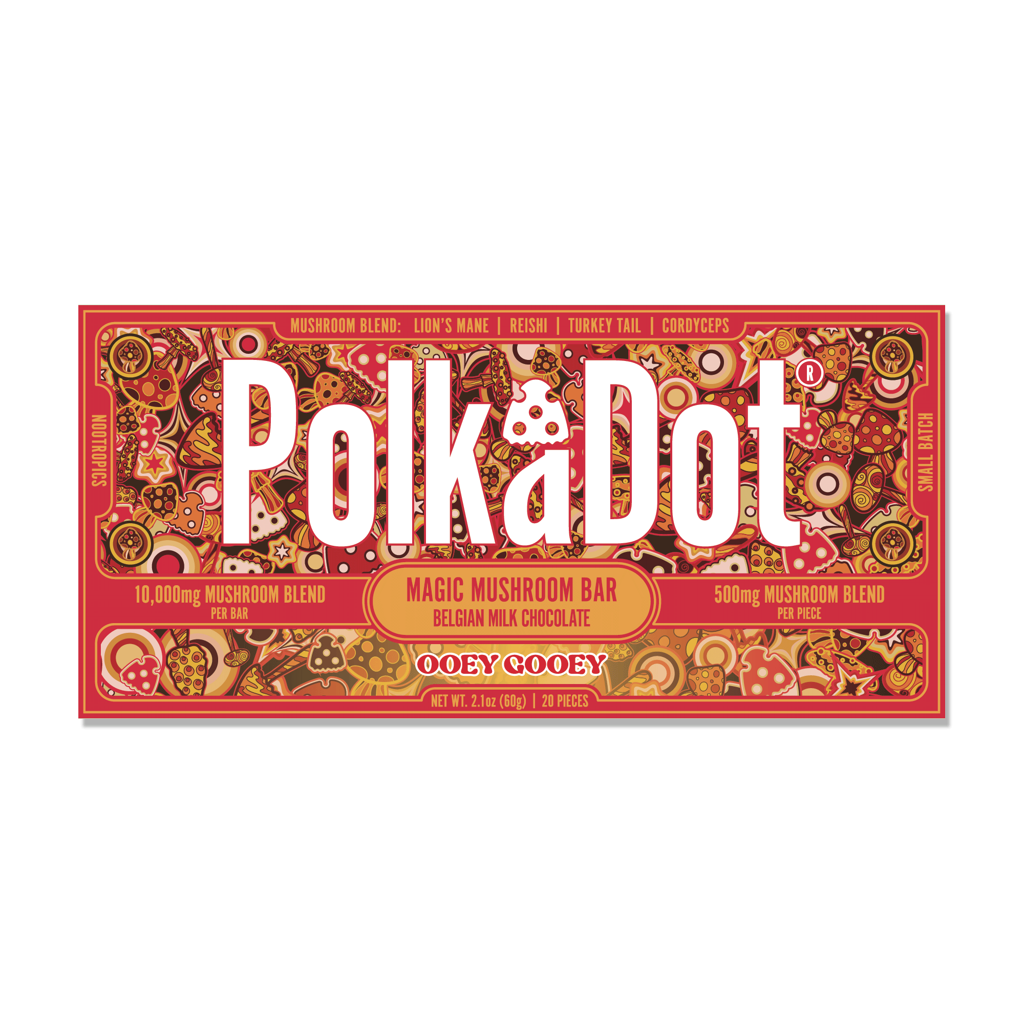 PolkaDot Magic Mushroom Bar Belgian Milk Chocolate Ooey Gooey